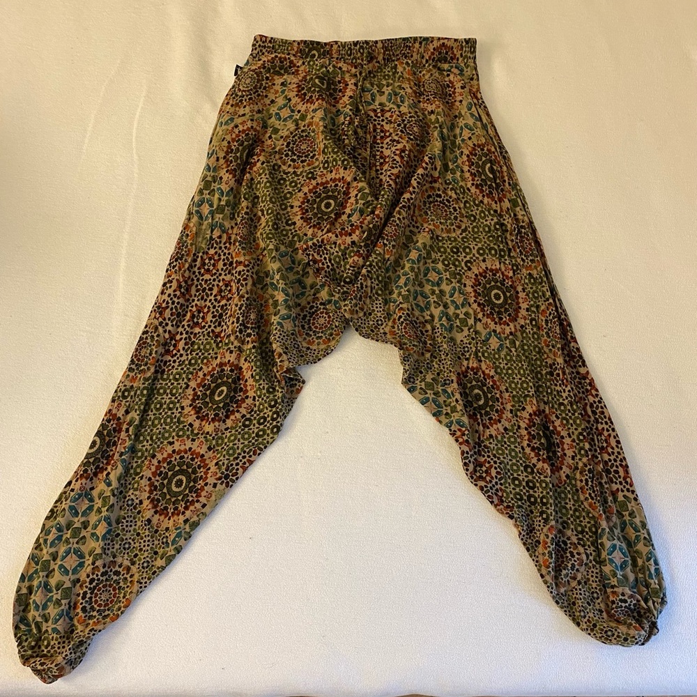 Buddha pants mandala savannah cotton harem pants green neutral medium